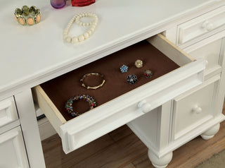 Sunvega Transitional White Vanity Set with Stool Knob Handles Storage Drawers