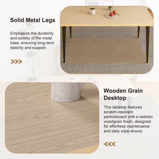 Sunvega 63-inch Modern Dining Table with Wooden Tabletop and Iron Legs for 6-8 People