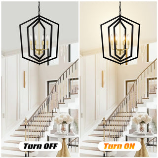Sunvega 4-Light Matte Black and Gold Modern Industrial Chandelier for Dining Room