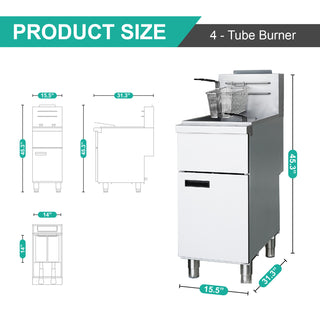 Sunvega Commercial 4-Burner Propane Deep Fryer with 120,000 BTU and Adjustable Thermostat