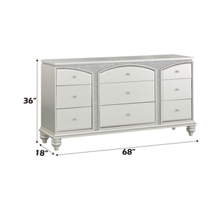 Sunvega Platinum Finish Dresser with Nine Spacious Drawers and Crystal Knobs