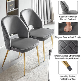 Sunvega Modern Gray Velvet Dining Chairs with Hollow Back and Gold Metal Legs Set of 4