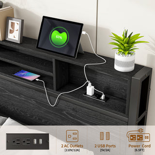 Sunvega Twin Size Bed Frame with Storage Headboard, Charging Station, and Bookcase