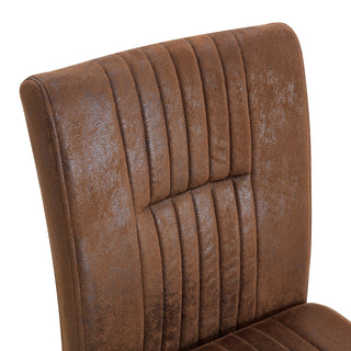 Sunvega Vintage Brown Tech Fabric Dining Chairs with Ergonomic Backrest and Industrial Metal Legs