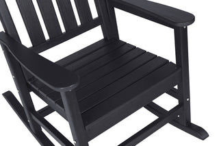 Sunvega All Weather-resistant Black Rocking Chair Set with Wood-Texture and Side Table