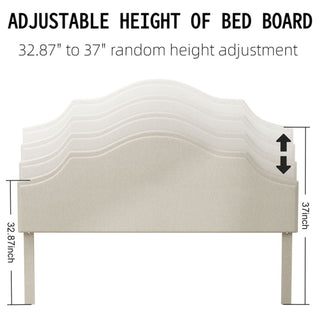 Sunvega King Size Upholstered Platform Bed with Adjustable Linen Headboard