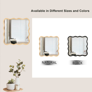 Sunvega Farmhouse Art Deco Wavy Wood Mirror Frame Wall Decor for Bathroom