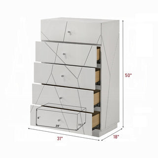 Sunvega Ultra Modern White Finish Nightstand with 2 Drawers and Embossed Lines Design