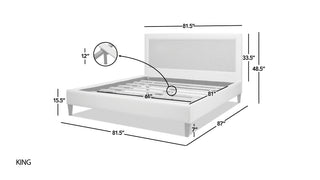 Sunvega Antique White Polyester Upholstered Cane-Back Platform Bed with Birch Frame