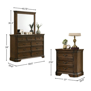 Sunvega Traditional Wood Panel Bed Set with Dresser Mirror and Two Nightstands