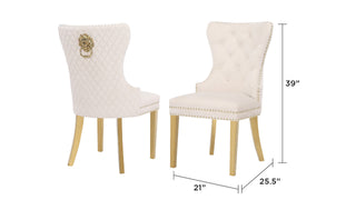 Sunvega Gold Velvet Upholstered Dining Chair with Lion Head Accent and Quilted Back