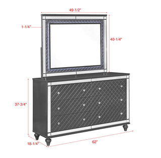 Sunvega Traditional Six-Drawer Dresser with Mirror Accents and Gray Finish