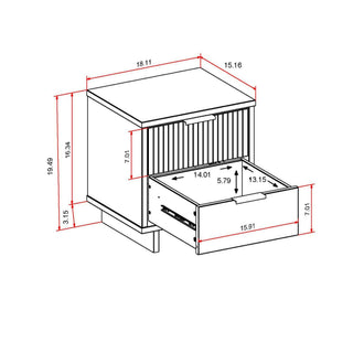 Sunvega Modern Glam Nightstand with Gold Steel Handles and Solid Wood Drawers