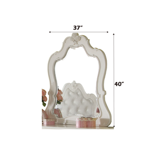 Sunvega Pearl White Finish Dresser with Scrolled Inlay Details and Spacious Drawers