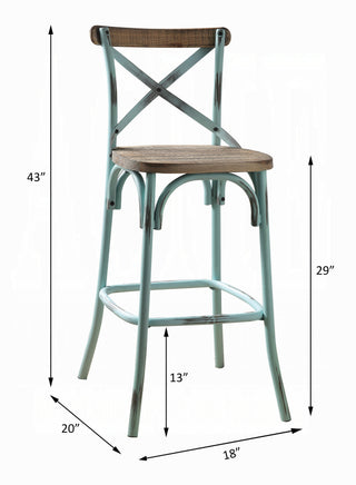 Sunvega Antique Turquoise Finish Metal Frame Vintage Style X-Shape Backrest Bar Chair
