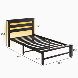 Sunvega Twin Size Heavy Duty LED Bed Frame with USB Charging and Headboard
