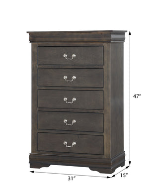 Sunvega Platinum 5-Drawer Chest with Metal Handles for Generous Storage