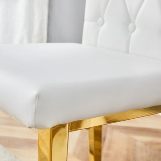 Sunvega White PU Dining Chairs with Grid Quilting and Gold Metal Legs 4-Piece Set