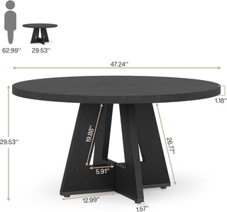 Sunvega 47 Inch Round Wood Dining Table with Walnut Finish for 4-6 Seating