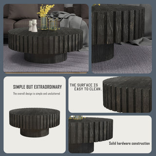 Sunvega Modern Minimalist Round Coffee Table with Natural Wood Texture for Living Room
