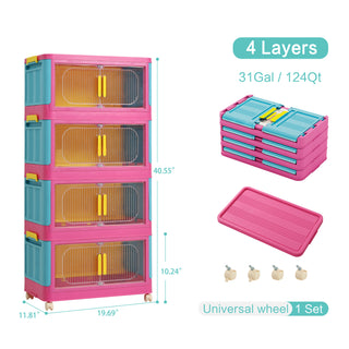 Sunvega 5-Tier Collapsible Storage Cabinet with Wheels and Magnetic Door