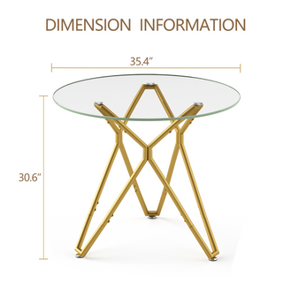 Sunvega Modern Glass Dining Table with Metal Legs for Kitchen Living Room Office