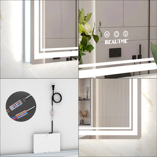 Sunvega 60x40 Inch Aluminum Frame LED Bathroom Mirror with 3 Color Modes
