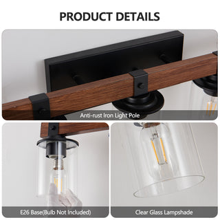 Sunvega Rustic 7-Light Industrial Bathroom Vanity Sconce with Wood Accent