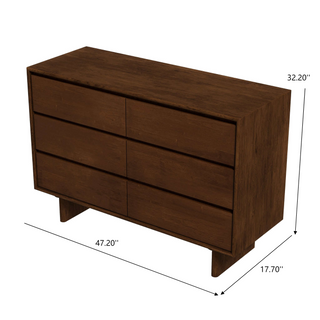 Sunvega Mid Century Modern Walnut Brown Dresser With Six Spacious Drawers