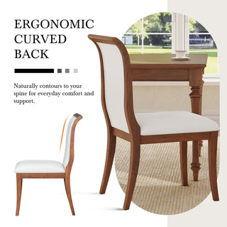 Sunvega Walnut Finish Upholstered Dining Chairs Set of 2 with Curved Lines