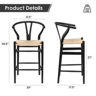 Sunvega Mid-Century Wishbone Barstool with Woven Papercord Seat Fully Assembled Walnut