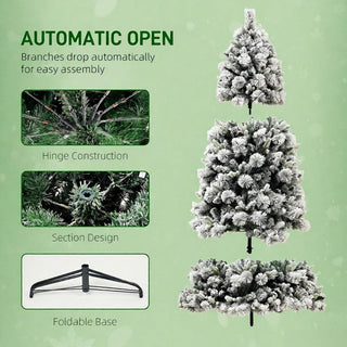 Sunvega Pencil Artificial Xmas Tree with Faux Snow Flocked Full Branch Tips Flame-retardant