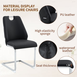 Sunvega White Faux Leather Dining Chairs Set of 2 with Gold Mesh Texture and Chrome Handle