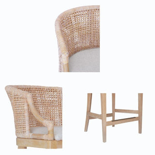 Sunvega Handcrafted Natural Rattan Counter Stool with Soft Linen Upholstery and Solid Wood Legs