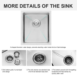 Sunvega 16 Gauge T304 Stainless Steel Undermount Kitchen Sink with Drain Assembly