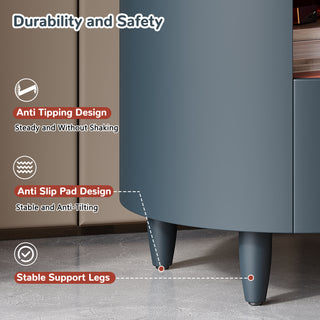 Sunvega Blue Round Nightstand with Storage Drawer and Open Shelf for Bedroom
