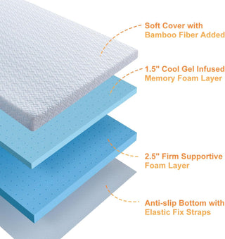 Sunvega 4 Inch Extra Firm Cooling Gel Memory Foam Mattress Topper with Fiber Cover