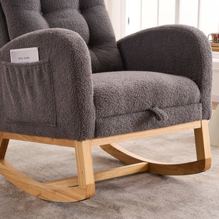 Sunvega Upholstered High Back Rocking Chair with Footrest and Side Storage Pocket