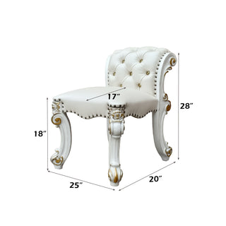 Sunvega Antique Pearl Finish PU Leather Vanity Stool with Button Tufted Back