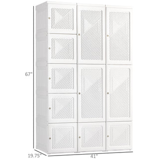 Sunvega Portable Wardrobe Closet with Magnet Doors, 11 Cube Compartments, and Hanging Rod