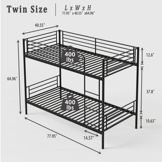 Sunvega Twin Over Twin Metal Bunk Bed with Ladder and Guardrail, Splits into Two Separate Beds