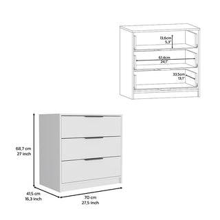 Sunvega Modern White Dresser with Three Spacious Drawers and Superior Top