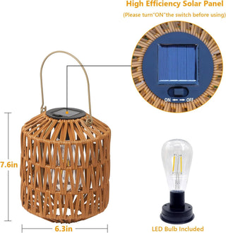 Sunvega Waterproof Rattan Solar Lanterns with Auto On/Off for Outdoor Garden Yard