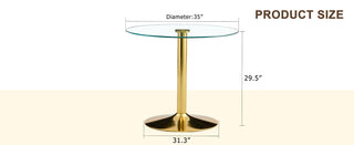 Sunvega 35 Inch Round Tempered Glass Dining Table with Silver Metal Legs