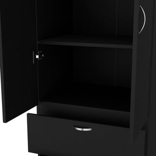 Sunvega Modern Black Wardrobe with Hanging Rod, Two Drawers, and One Shelf