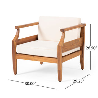 Sunvega Acacia Wood Club Chair with Water-Resistant Cushions for Patio