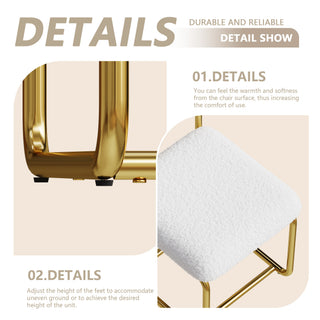 Sunvega Set of Two White Teddy Plush Dining Chairs with Golden Wrought Iron Legs