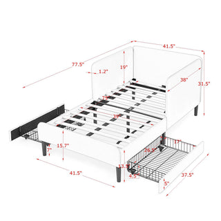 Sunvega Twin Size Upholstered Sofa Bed Frame with 2 Storage Drawers and Velvet