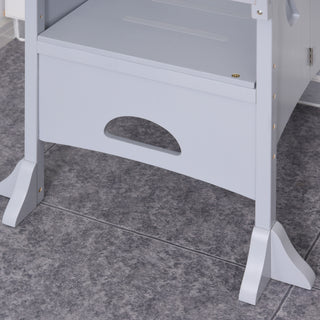 Sunvega Foldable Wooden Kitchen Step Stool for Kids with Safety Rail and Support Handles