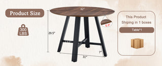 Sunvega Modern Round Dining Table with Dark Wood Texture and Black Metal Legs